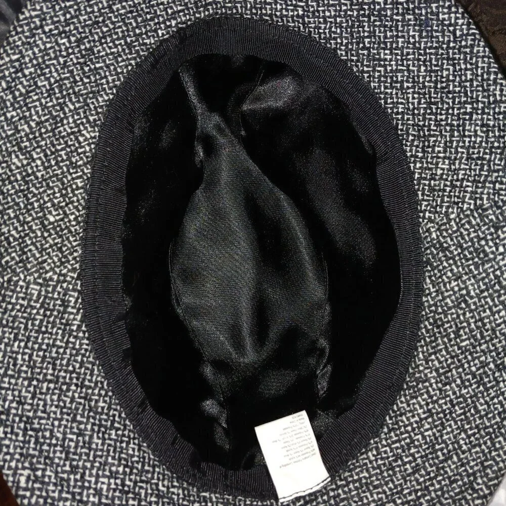WOMENS CLASSY TWEED FEDORA BLACK, GRAY, WHITE A HINT OF PINK, FLOWER ACCENT ONFA